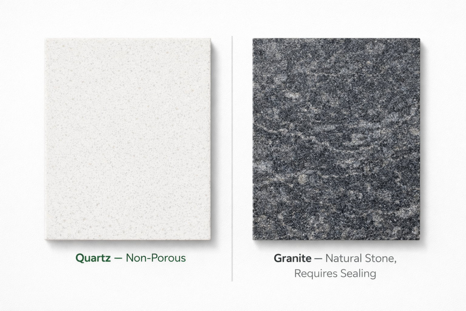 quartz non-porous surface vs granite natural stone texture