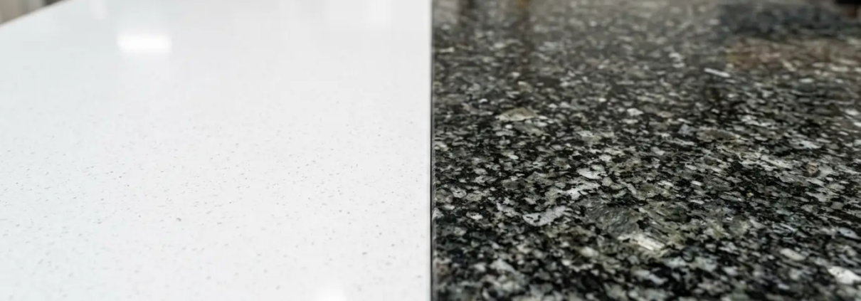 quartz granite commercial countertop comparison surface texture contractor 2026