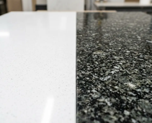quartz granite commercial countertop comparison surface texture contractor 2026