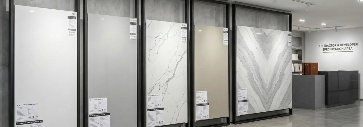 quartz slab colour range wholesale contractor trade showroom Pack Universe Supply