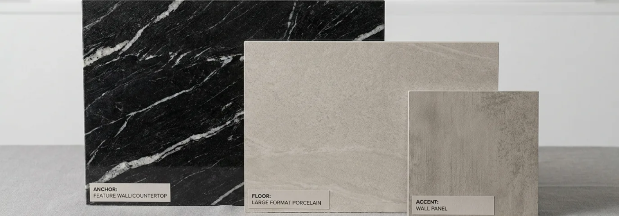 coordinated stone palette open-concept commercial interior contractor specification 2026
