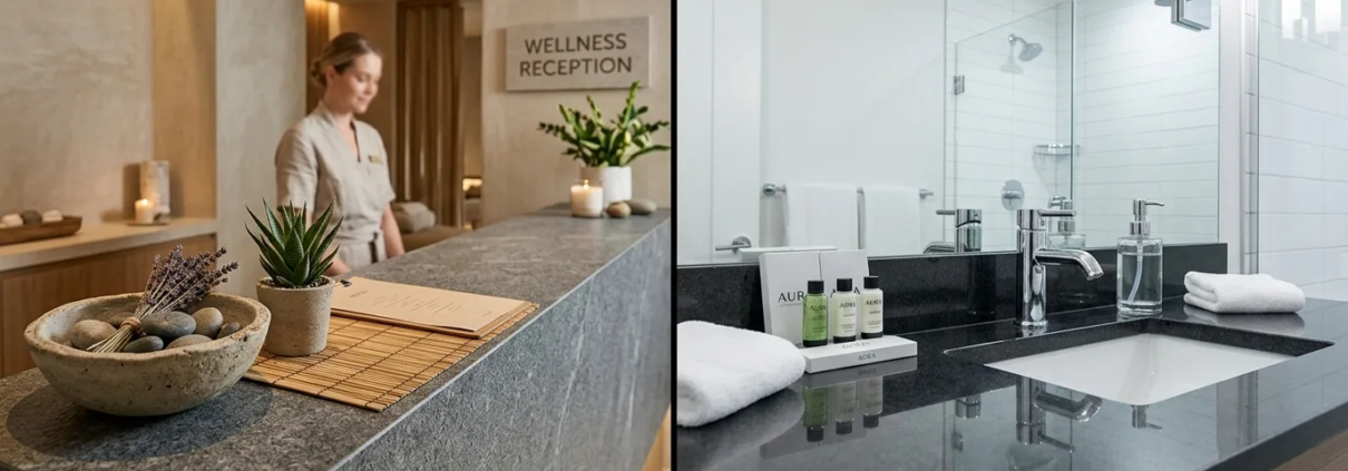 honed granite spa wellness polished granite hotel bathroom specification contractor 2026