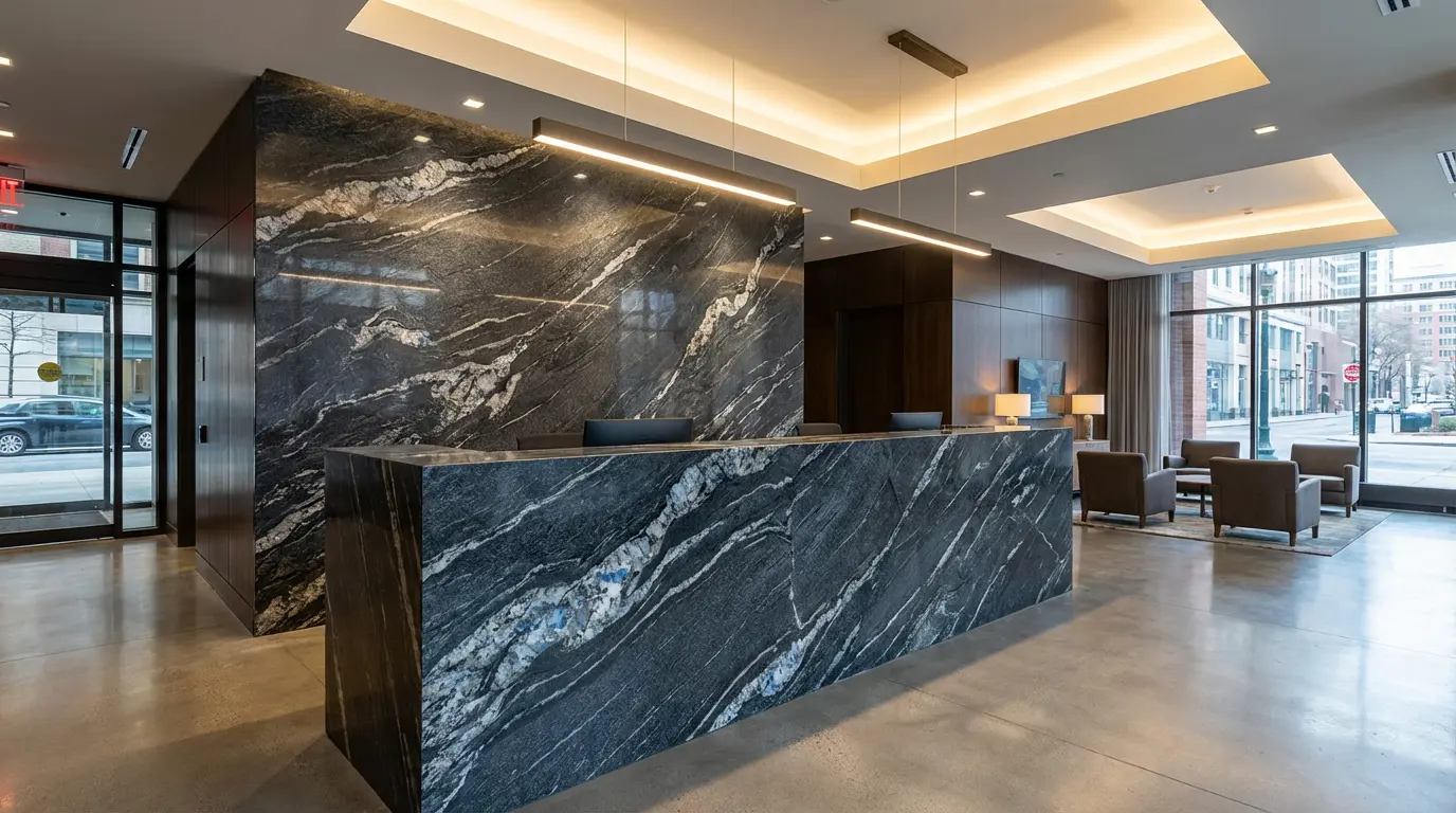 natural stone feature surface luxury commercial interior contractor specification 2026