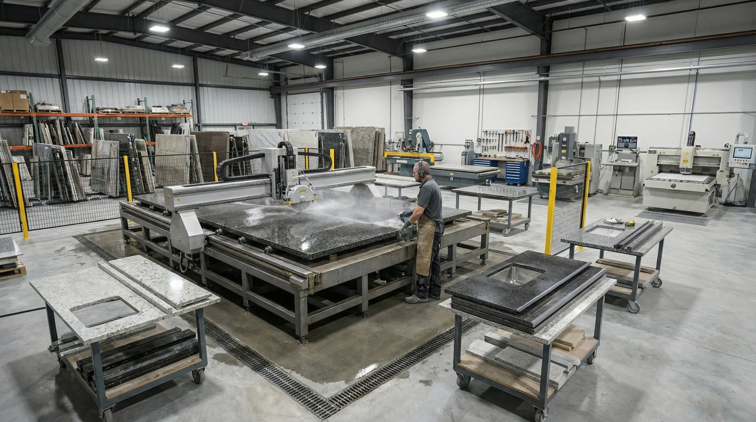 stone fabrication workshop slab cutting shaping professional contractor 2026