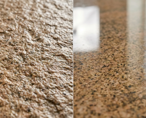 leathered granite surface texture close-up vs polished finish comparison contractor 2026