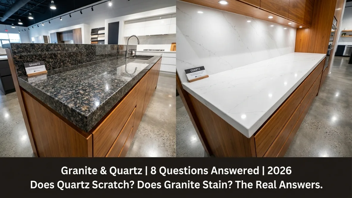 granite and quartz countertops side by side